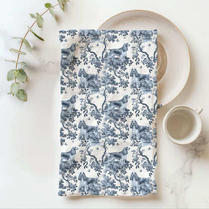 English Cocker Spaniel Cotton Tea Towels - Toile Pattern