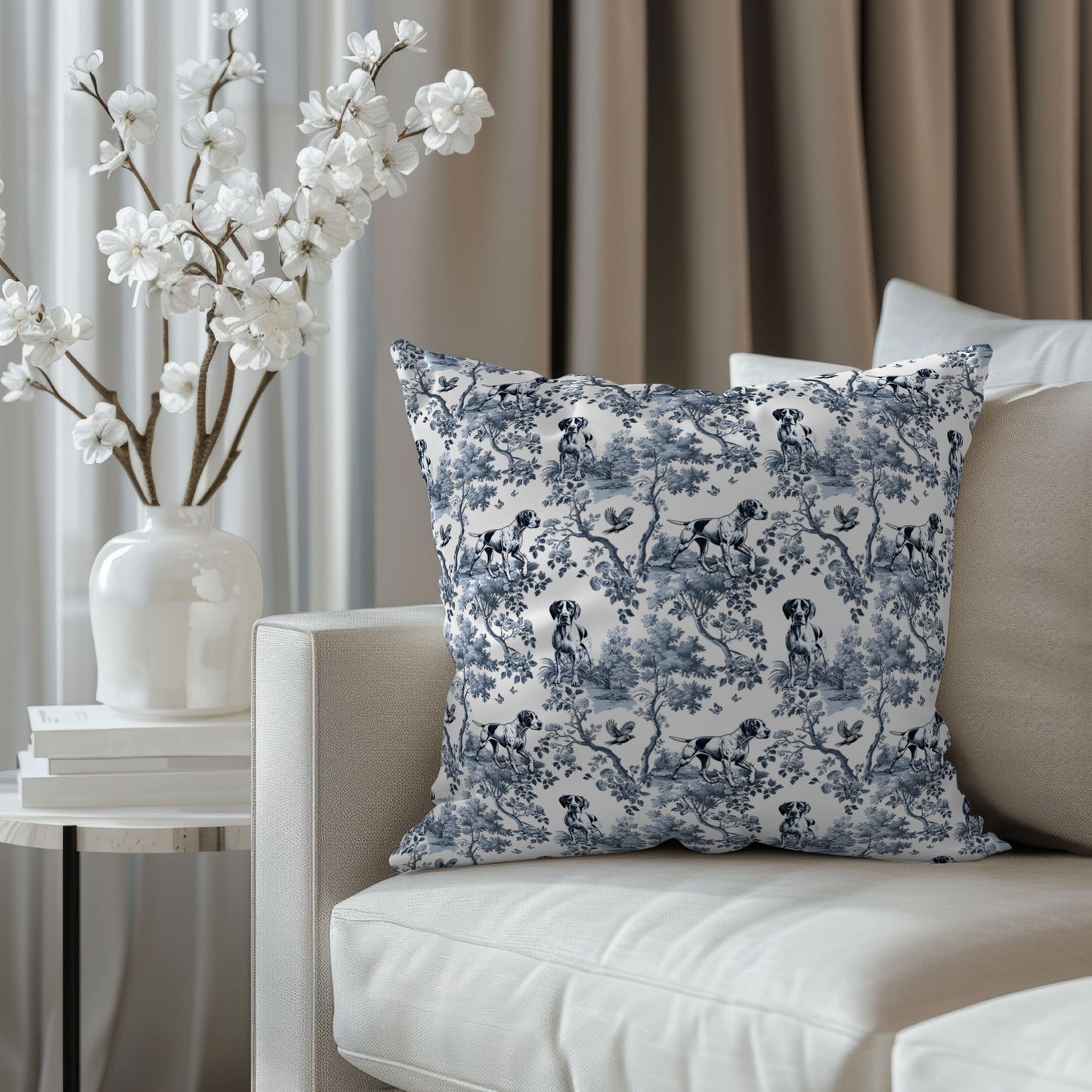 English Pointer Pillow Cover - Blue Toile Pattern