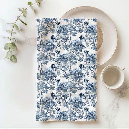 English Setter blue toile cotton tea towel