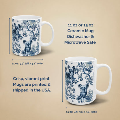 Chinese Crested Mug for Dog Mom, French Toile Dog Coffee Cup, Elegant Chinoiserie Tea Cup Gift for Dog Lover
