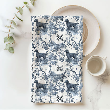 Flat-Coated Retriever Cotton Tea Towels - Toile Pattern