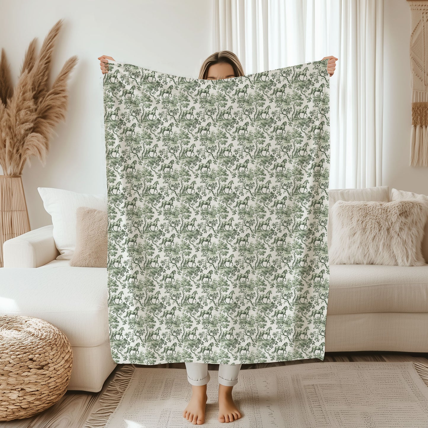 German Shorthaired Pointer Blanket - Sage Green Toile Pattern