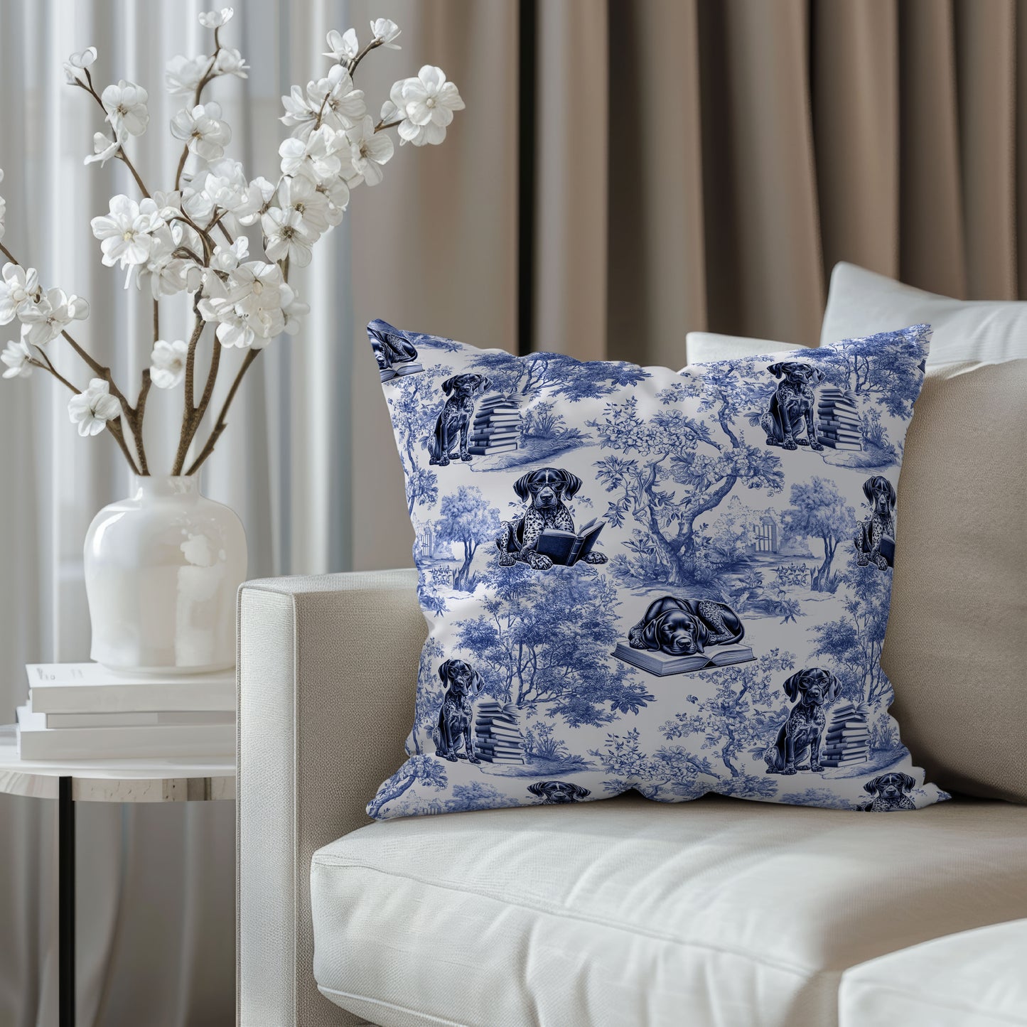 German Shorthaired Pointer Pillow - Toile Reading