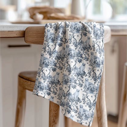 Golden Retriever Cotton Tea Towels - Blue Toile Pattern