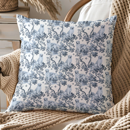 Golden Retriever Pillow Cover - Blue Toile Pattern