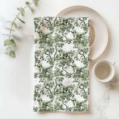 Golden Retriever Cotton Tea Towels - Sage Green Toile Pattern