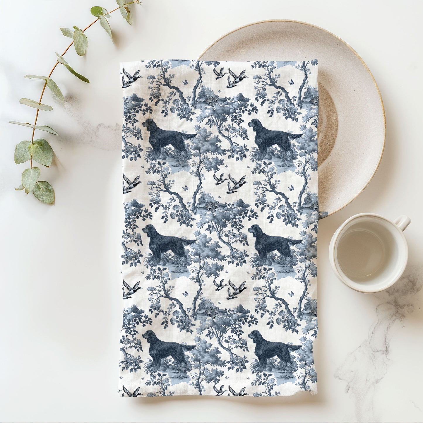 Gordon Setter Cotton Tea Towels - Toile Pattern