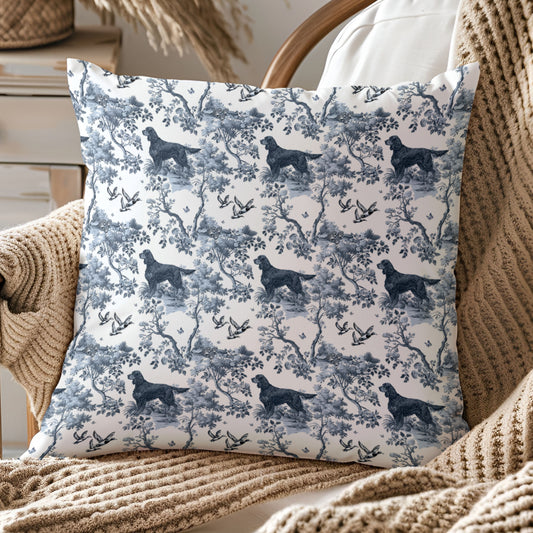 Gordon Setter Pillow Cover - Blue Toile Pattern