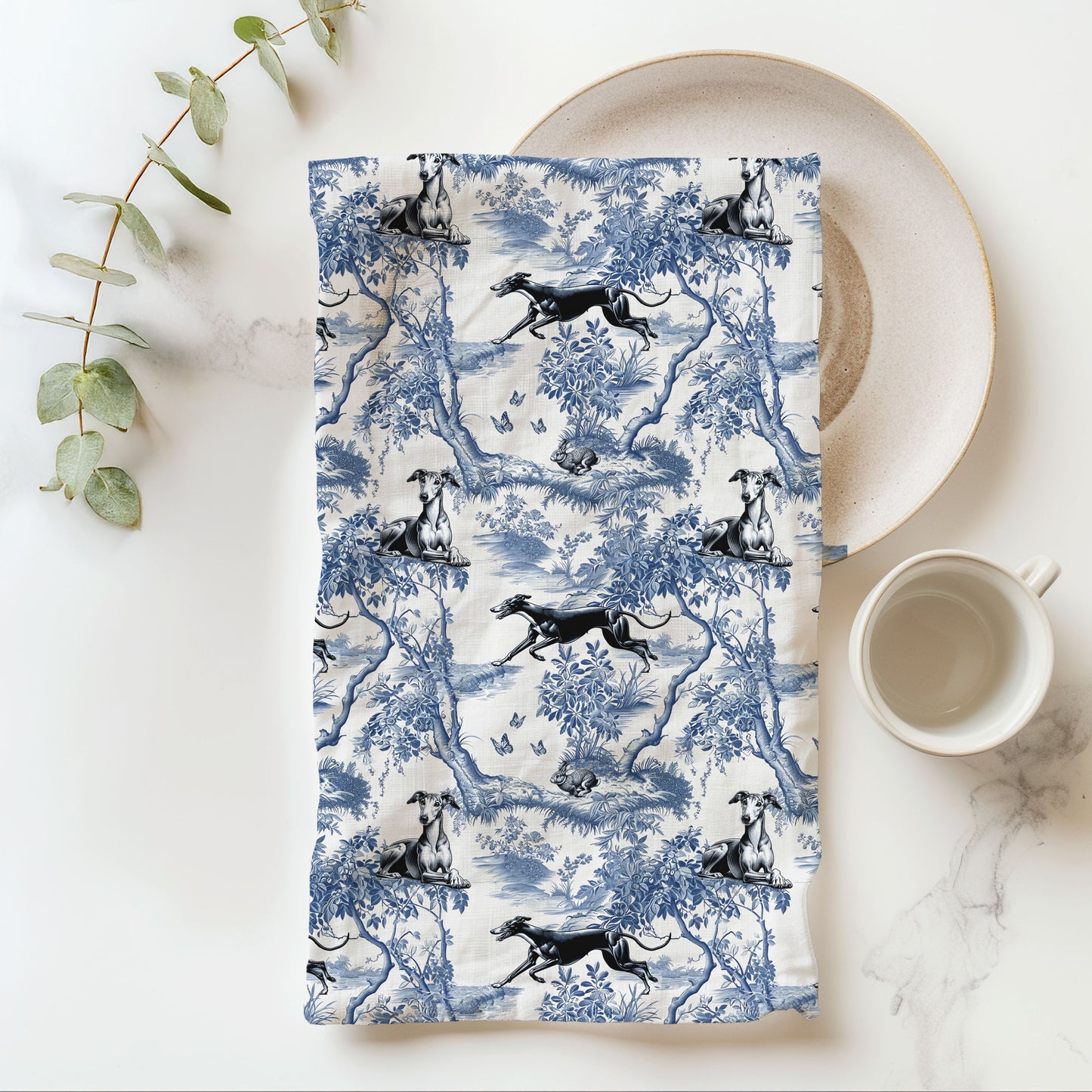 Greyhound Cotton Tea Towels - Toile Pattern
