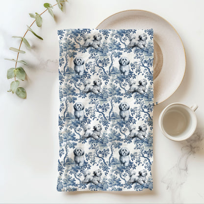 Havanese blue toile cotton tea towel