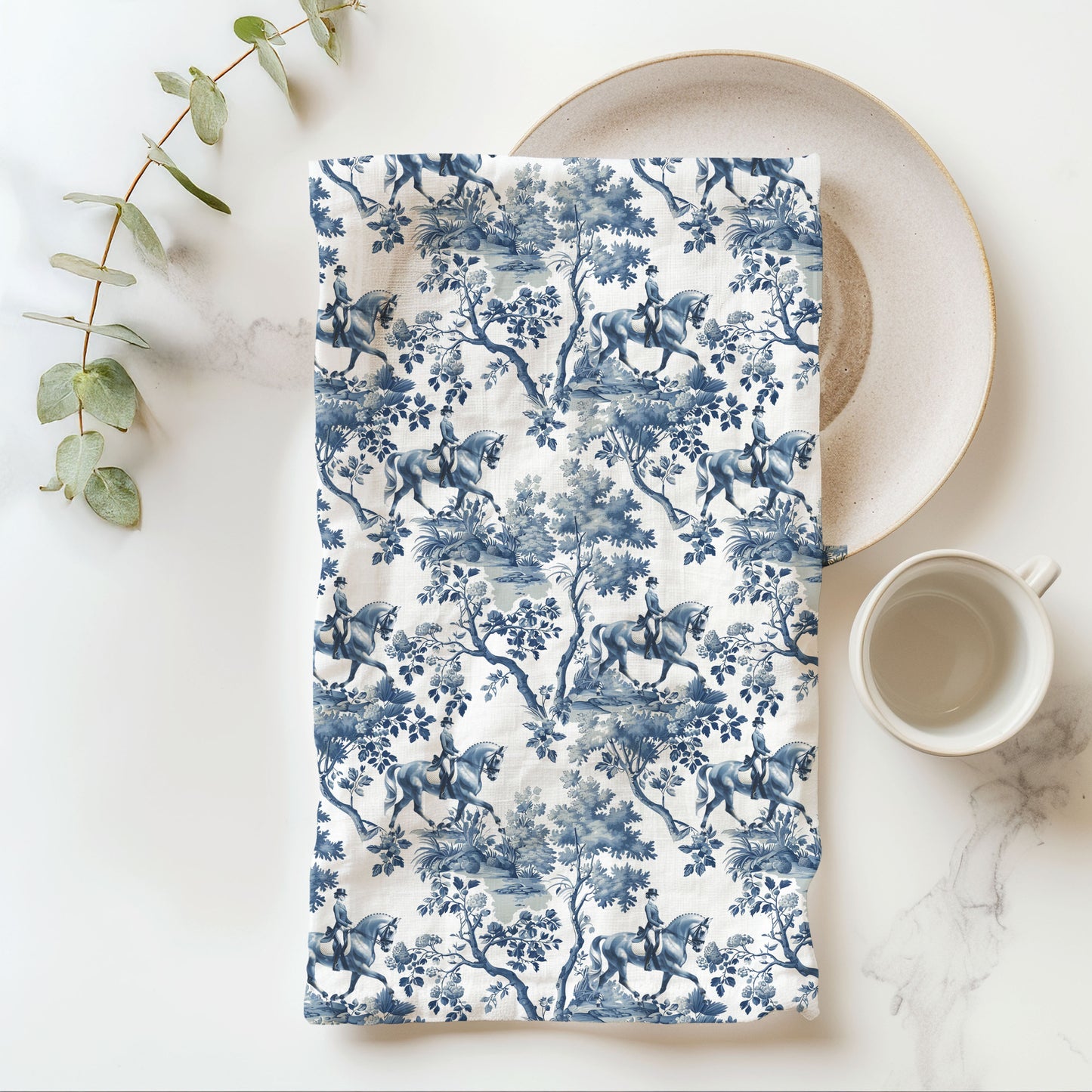 Horse Dressage Cotton Tea Towels - Toile Pattern