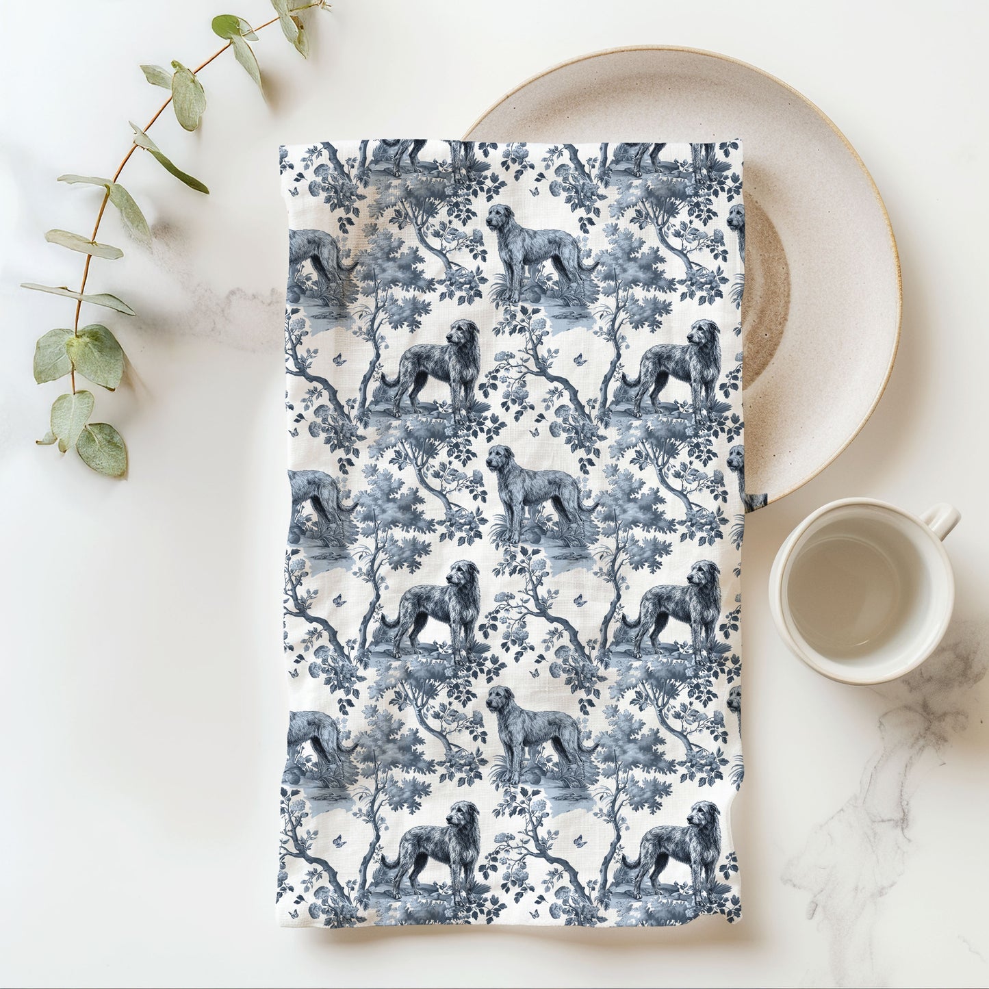 Irish Wolfhound Cotton Tea Towels - Toile Pattern