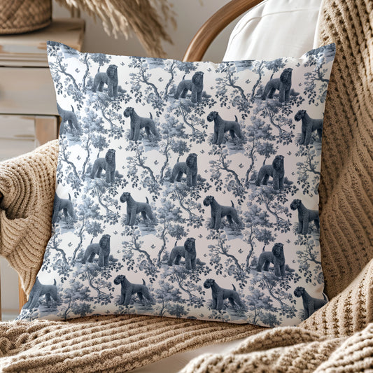 Kerry Blue Terrier Pillow Cover - Blue Toile Pattern