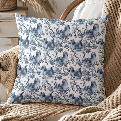 Lhasa Apso Pillow Cover - Blue Toile Pattern