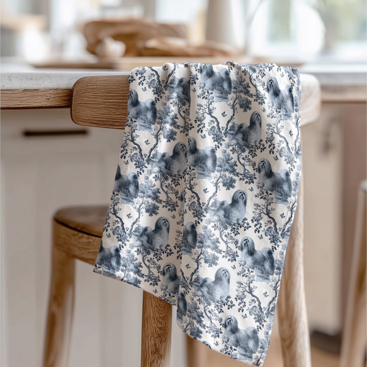 Lhasa Apso Cotton Tea Towels - Toile Pattern