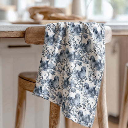 Lhasa Apso Cotton Tea Towels - Toile Pattern