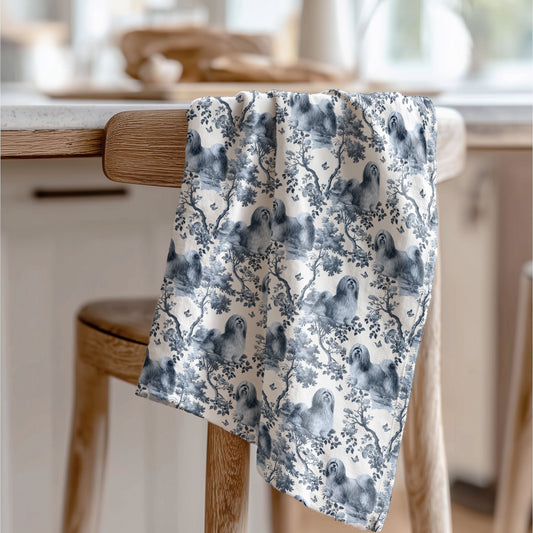 Lhasa Apso · Garden Toile Tea Towel