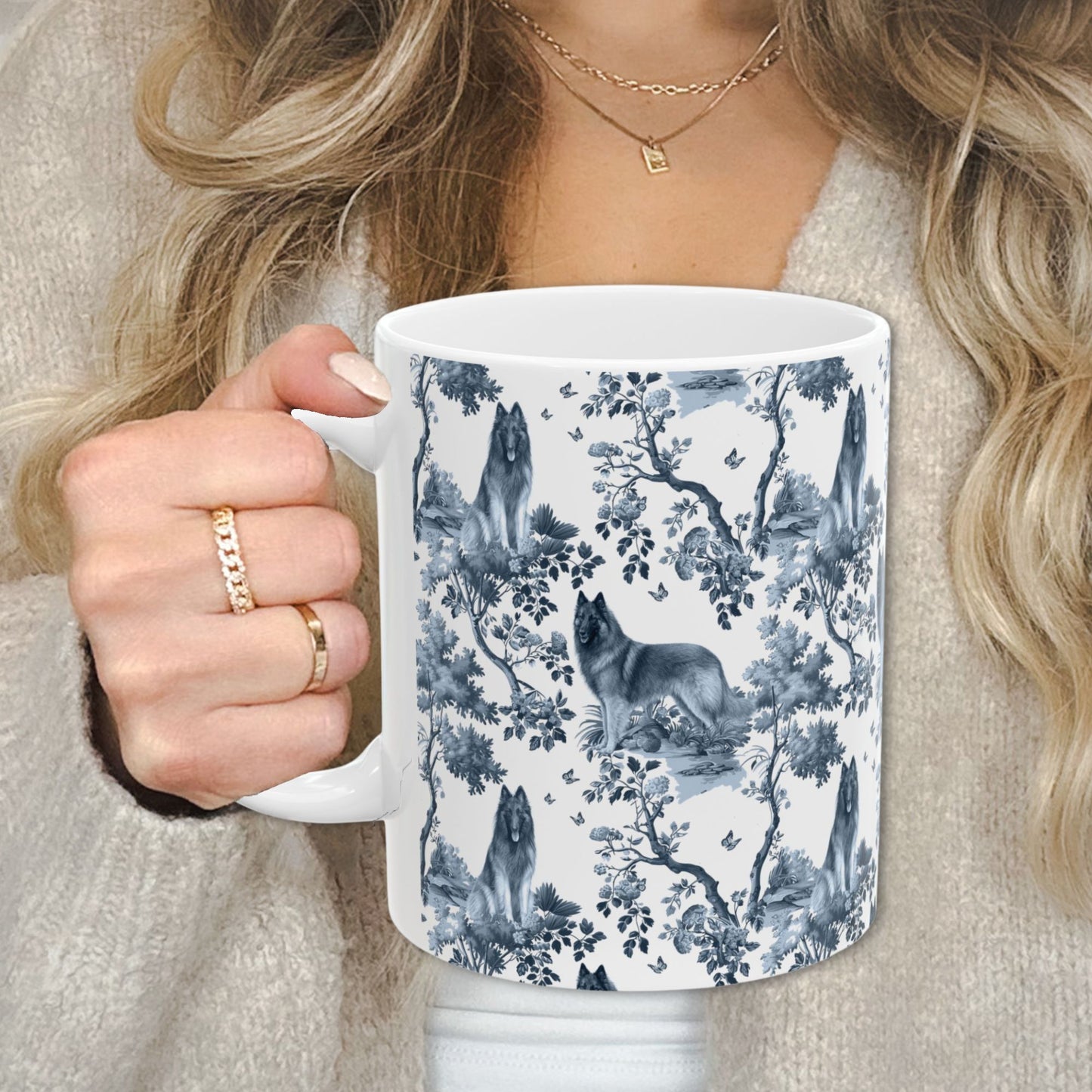 Belgian Tervuren Mug - Blue Toile Pattern