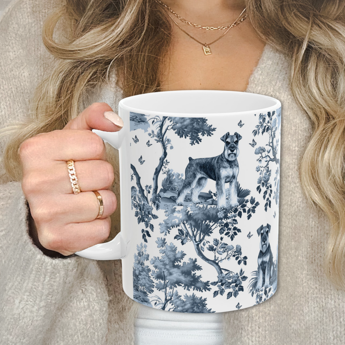 Standard Schnauzer Mug - Blue Toile Pattern