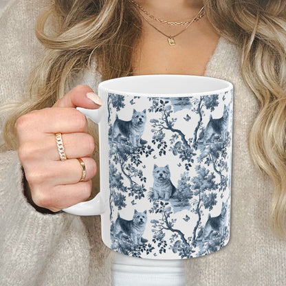 Norwich Terrier Mug - Blue Toile Pattern