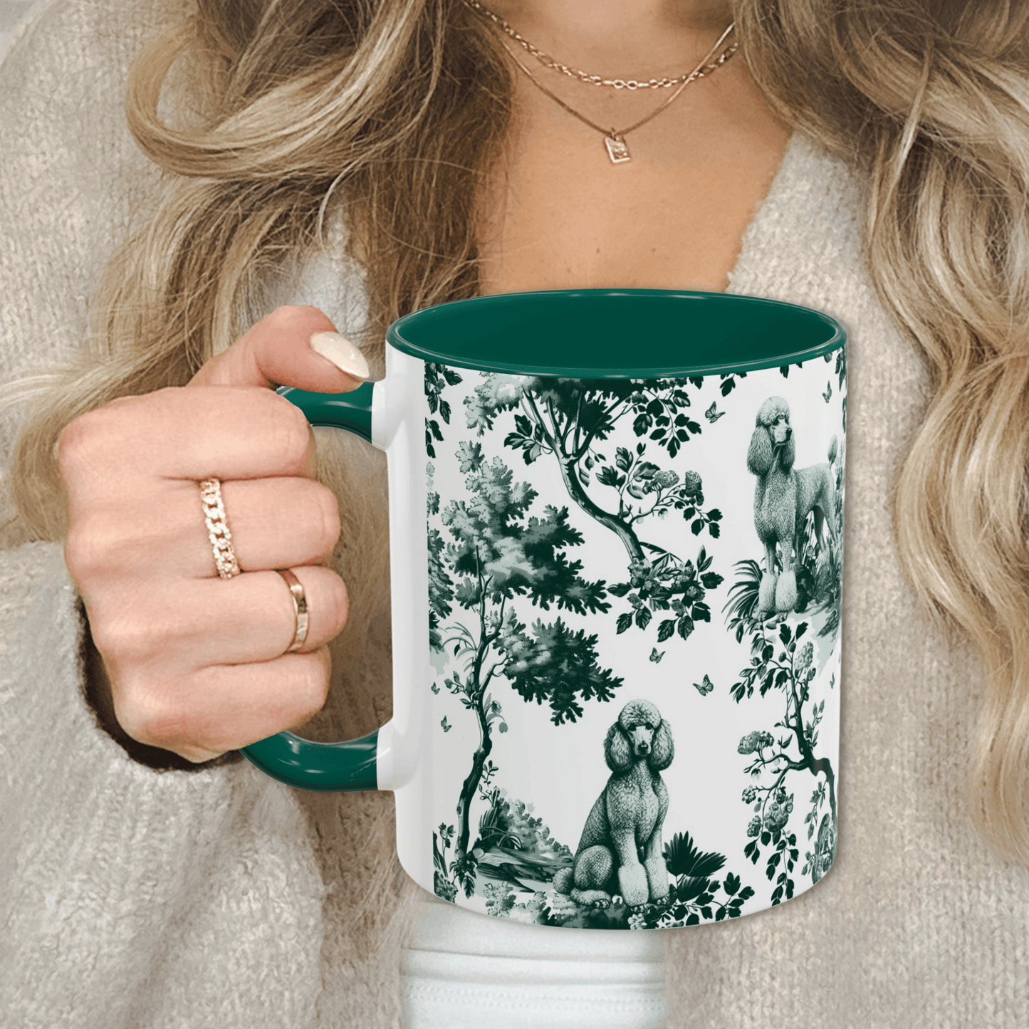 Standard Poodle Mug - Dark Green Mug Toile Pattern