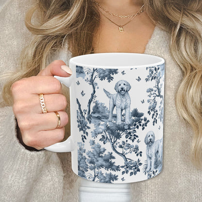 Labradoodle Mug - Blue Toile Pattern