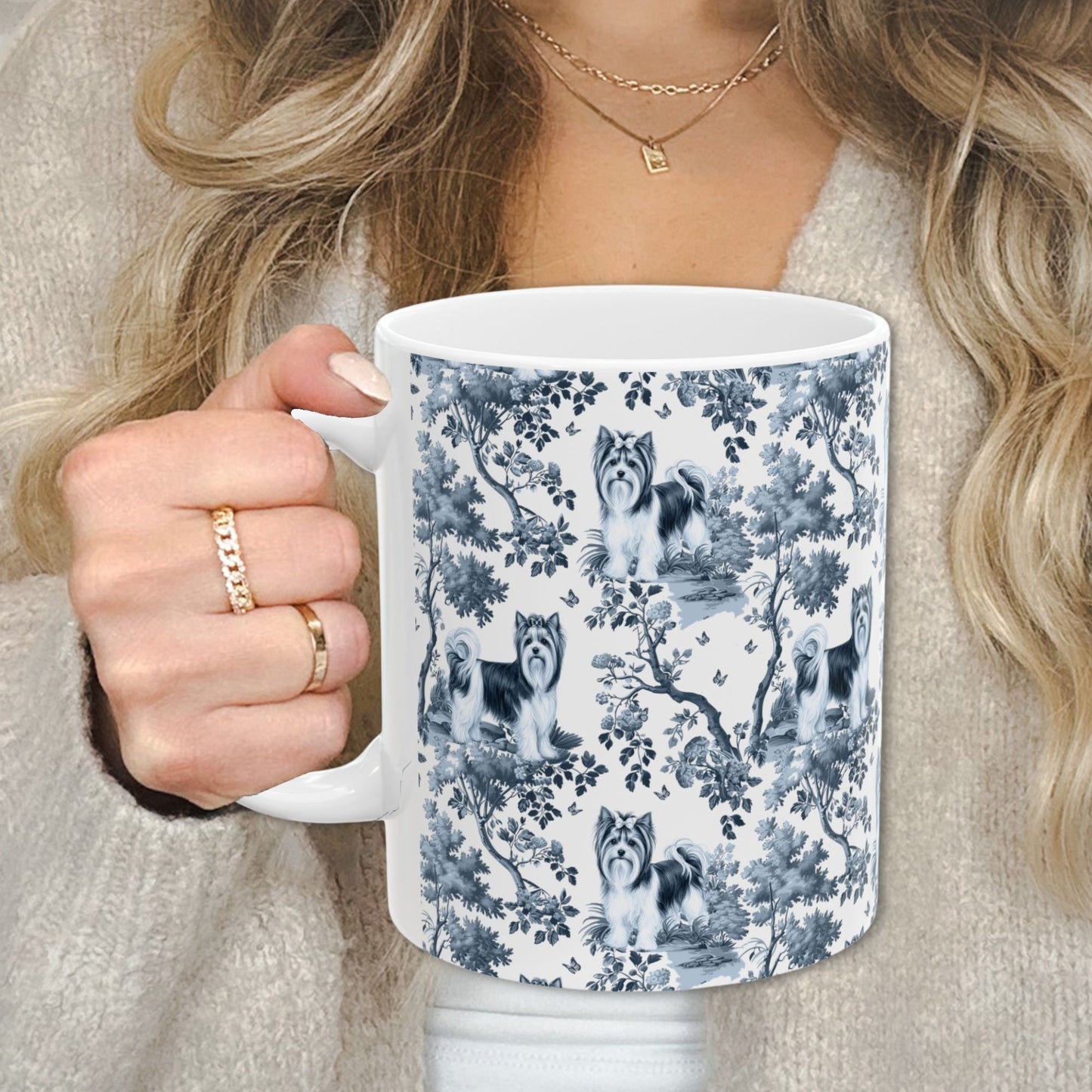 Biewer Terrier  Mug - Blue Toile Pattern
