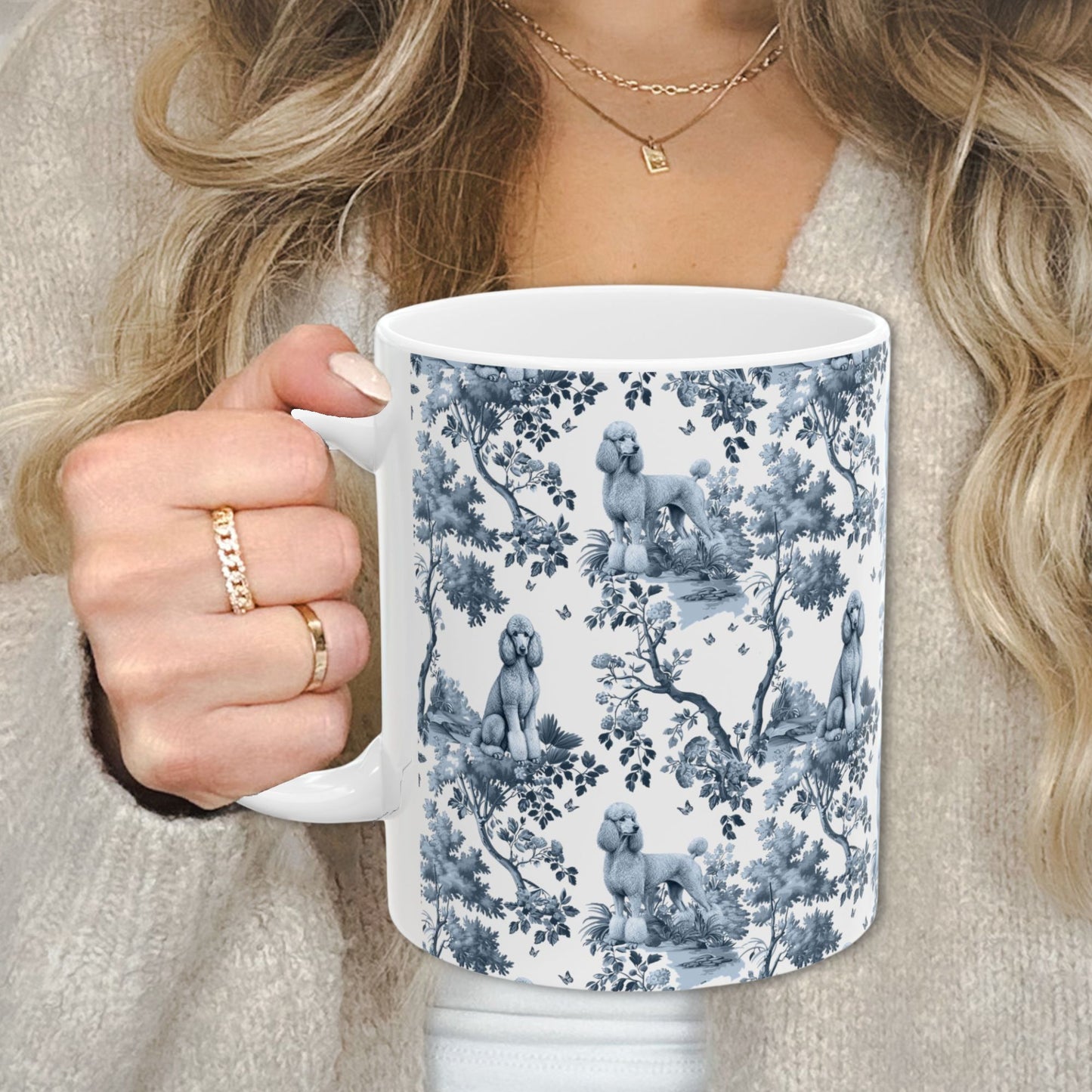 Standard Poodle Mug - Blue Toile Pattern