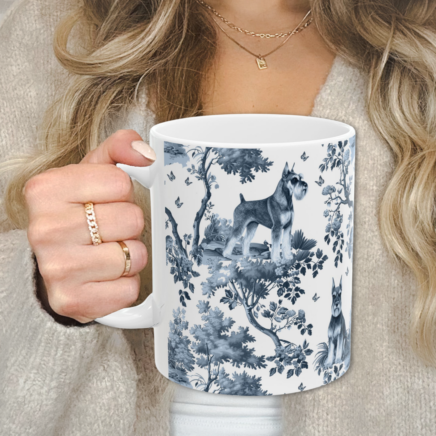 Standard Schnauzer Mug - Blue Toile Pattern