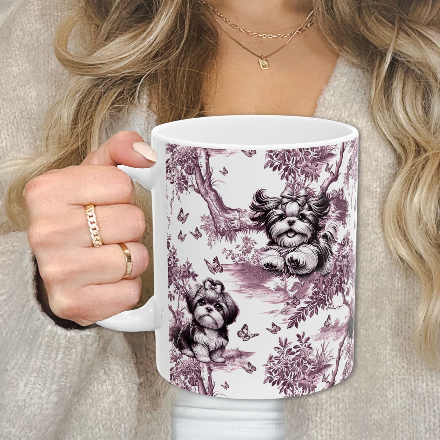 Shih Tzu Mug - Pink Toile Pattern