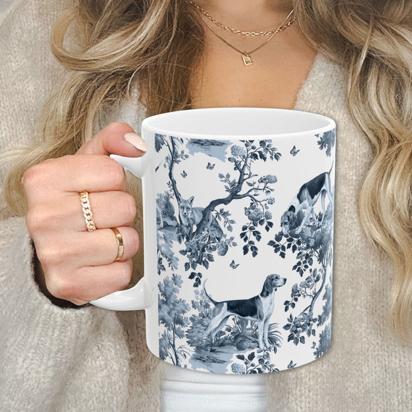 American Foxhound  Mug - Blue Toile Pattern