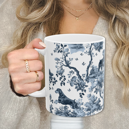 Doberman (Drop Ear) Mug - Blue Toile Pattern