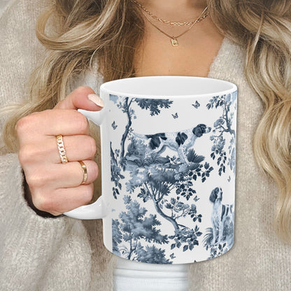 Irish Red and White Setter Mug - Blue Toile Pattern