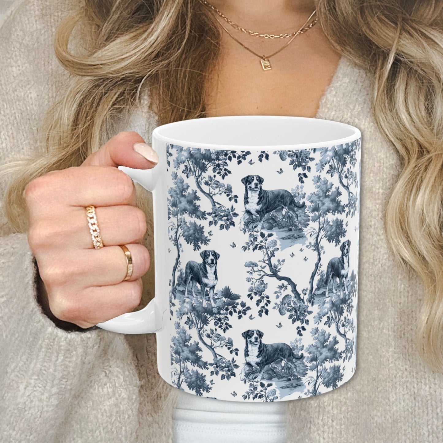 Greater Swiss Mountain Dog Mug - Blue Toile Pattern