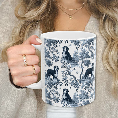 Bernedoodle  Mug - Blue Toile Pattern
