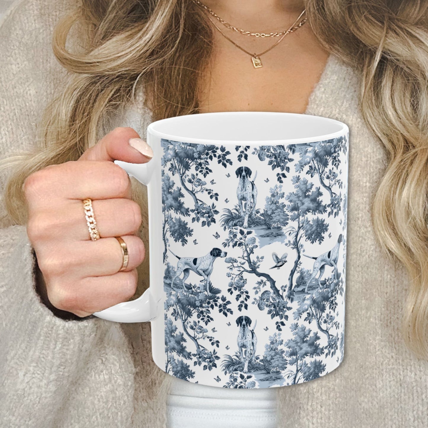 English Pointer Mug - Blue Toile Pattern