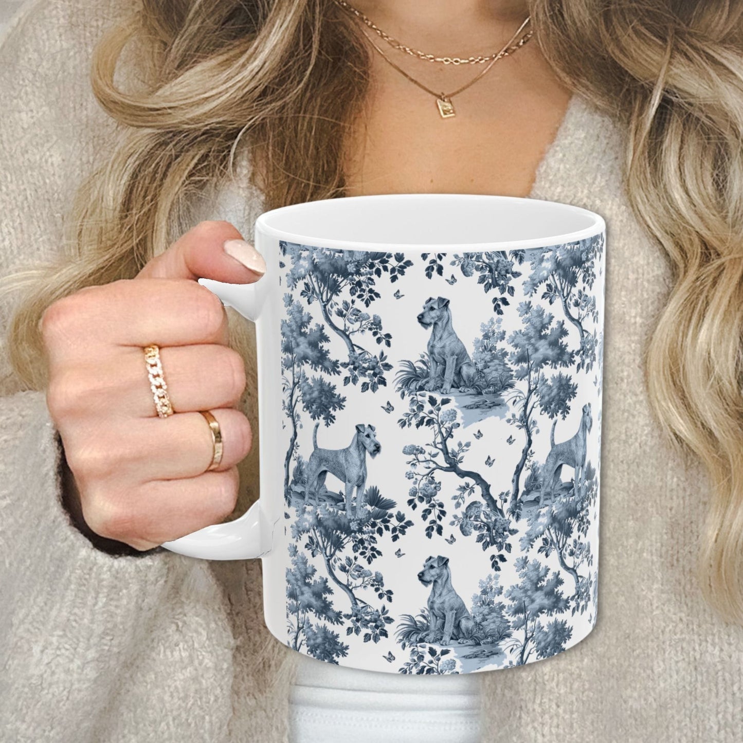 Irish Terrier Mug - Blue Toile Pattern