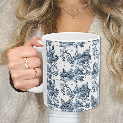 Chicken Mug - Blue Toile Pattern