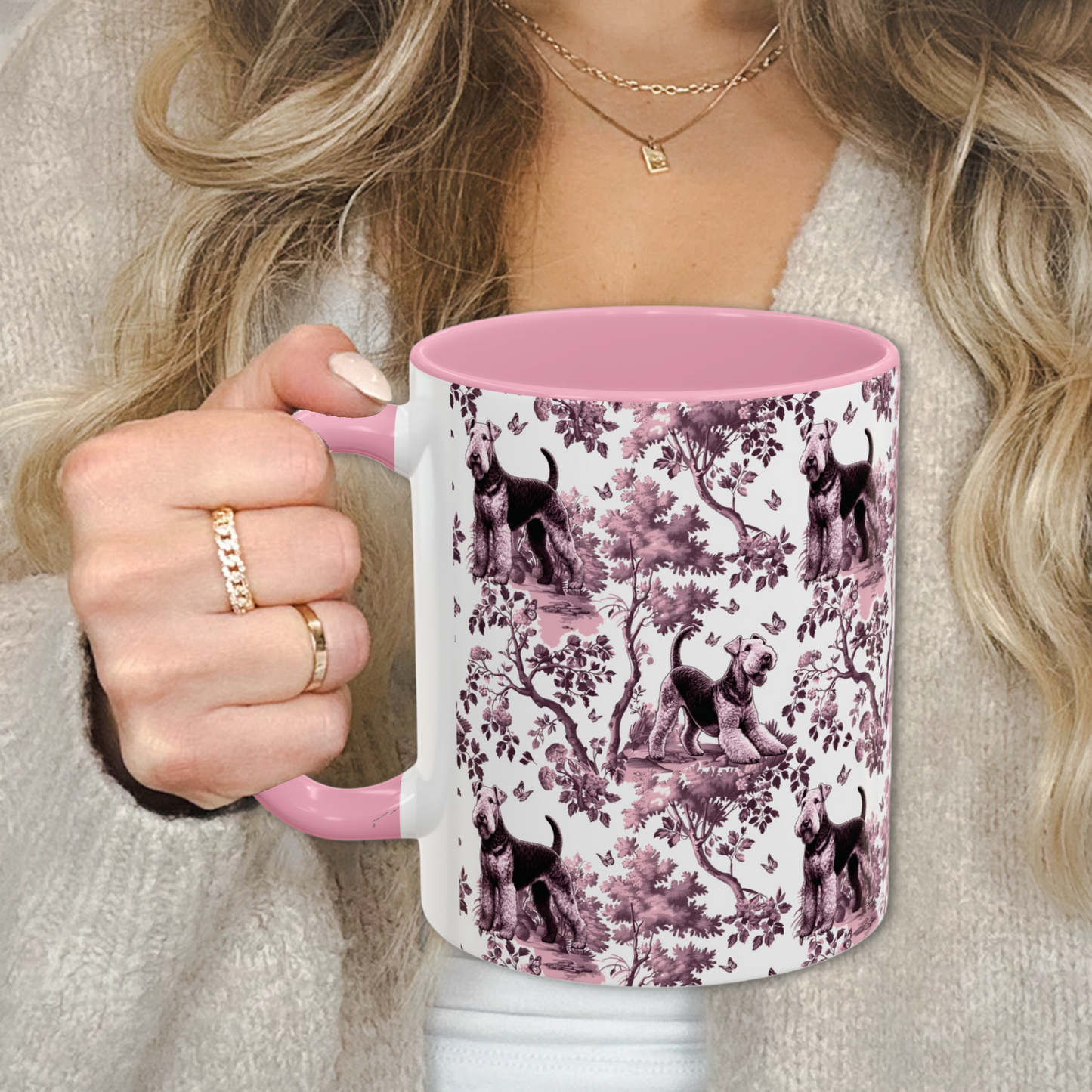 Airedale Terrier Mug - Pink Toile