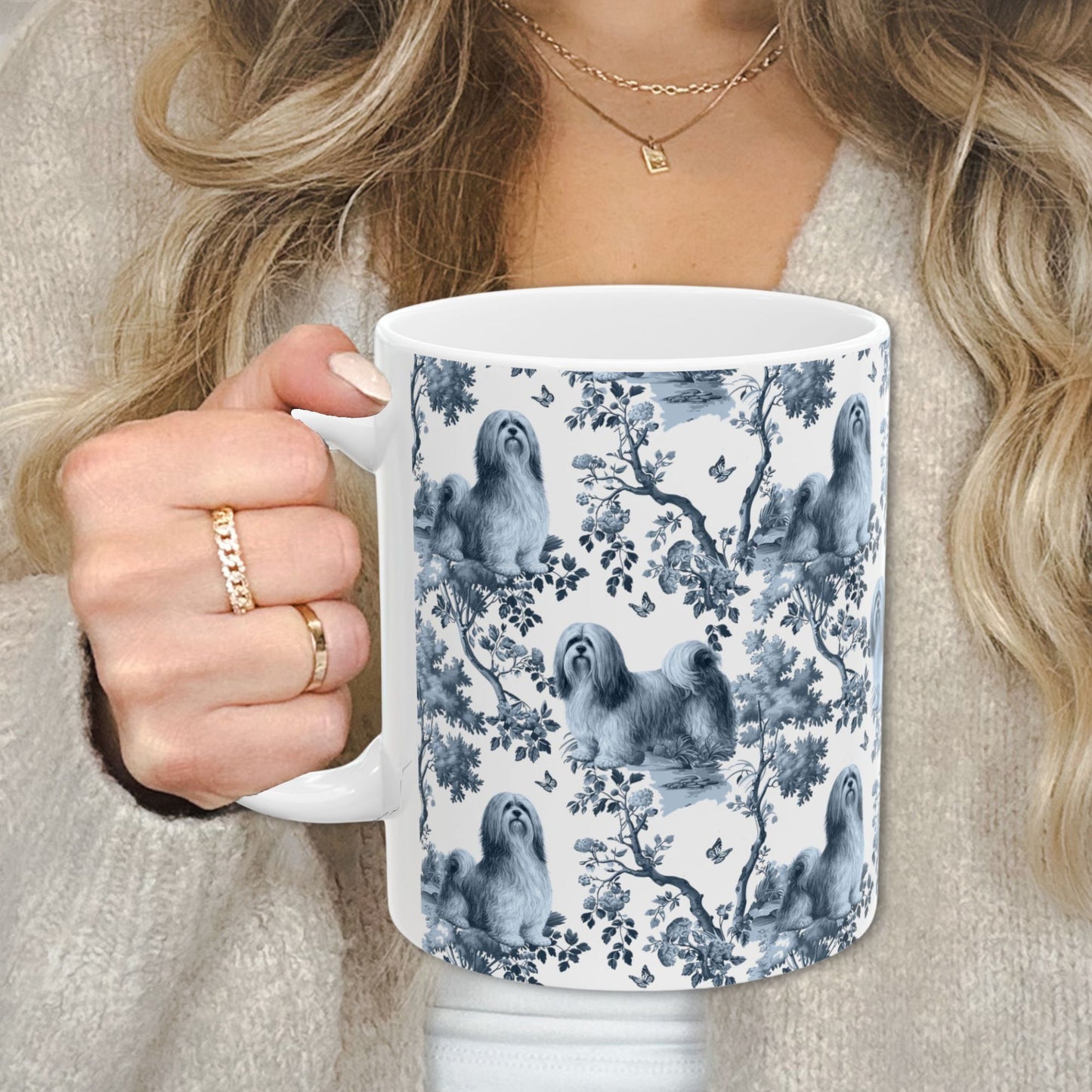 Lhasa Apso Mug - Blue Toile Pattern