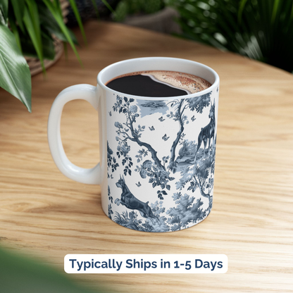 Doberman 2 Mug - Blue Toile Pattern