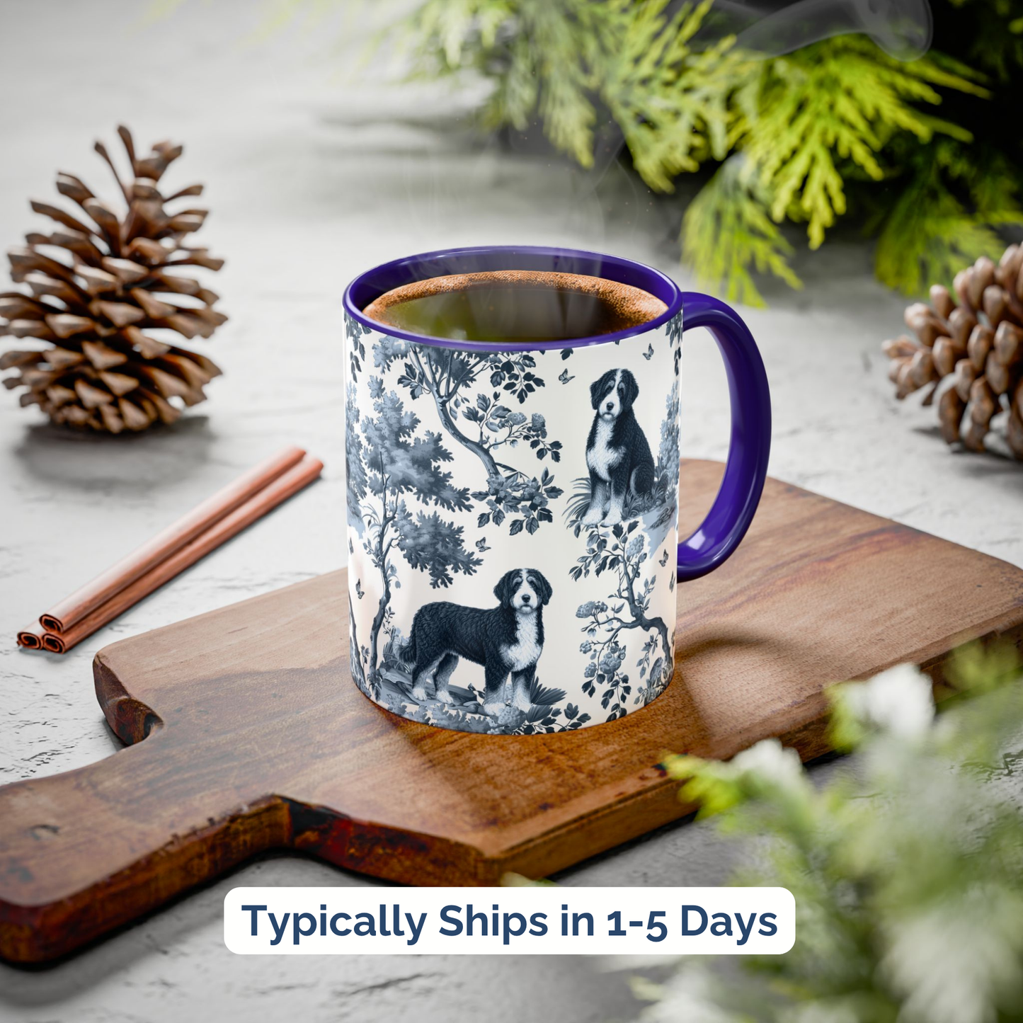 Bernedoodle Mug - Toile Pattern