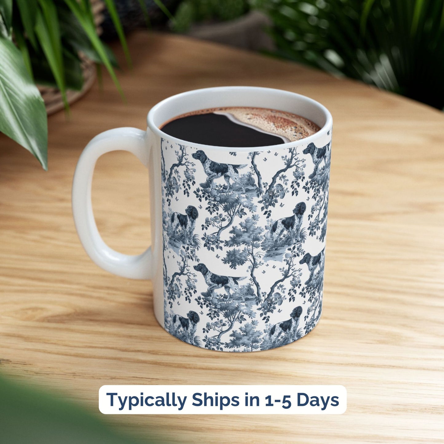 Large Munsterlander Mug - Blue Toile Pattern