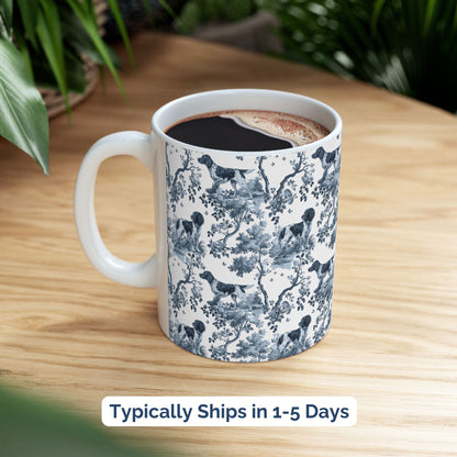 Large Munsterlander Mug - Blue Toile Pattern