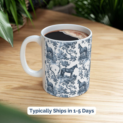 Thoroughbred Horse Mug - Blue Toile Pattern