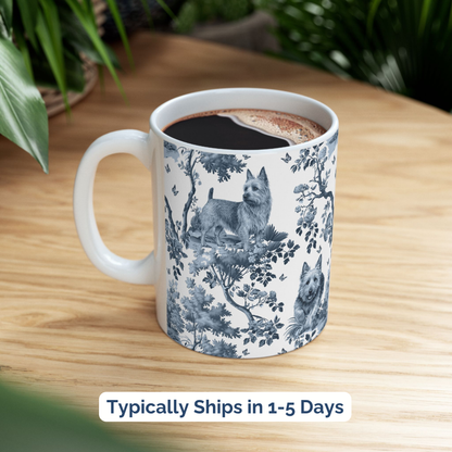 Australian Terrier Mug - Blue Toile Pattern
