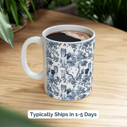 Biewer Terrier  Mug - Blue Toile Pattern
