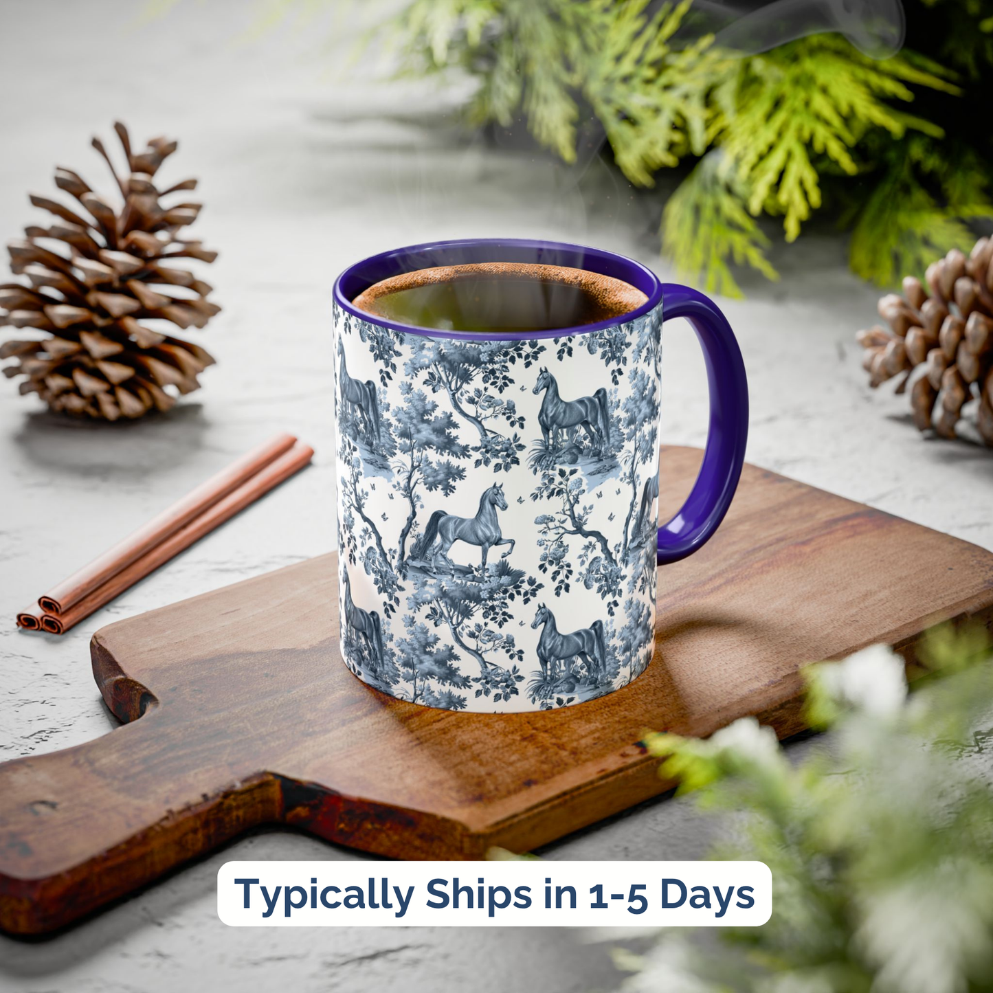 Saddlebred Horse Mug - Blue Toile Pattern