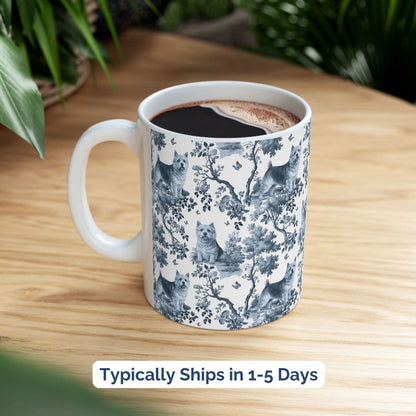 Norwich Terrier Mug - Blue Toile Pattern