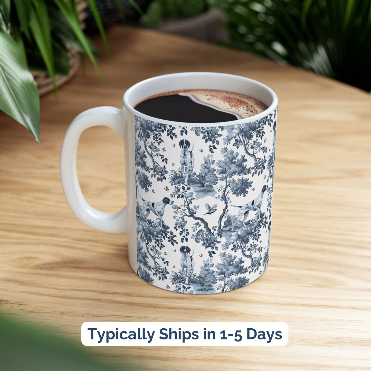 English Pointer Mug - Blue Toile Pattern